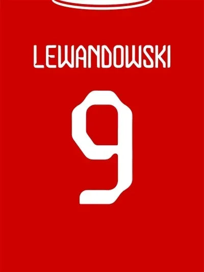 Red canvas wall art featuring the number 9 in white text for Lewandowski.