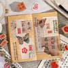 A set of six wooden Chinese character stamps for crafting laid out on a light surface.