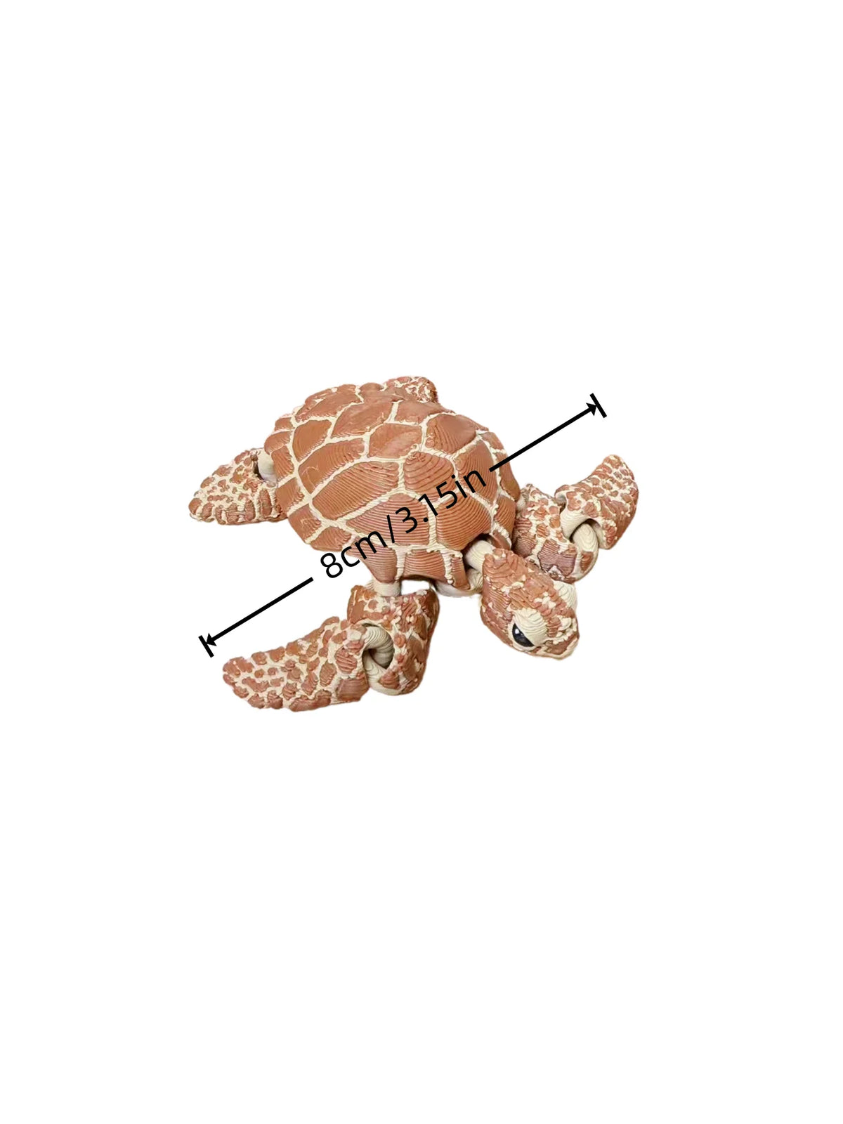 A 3D printed articulated turtle figurine decoration in a light brown color.
