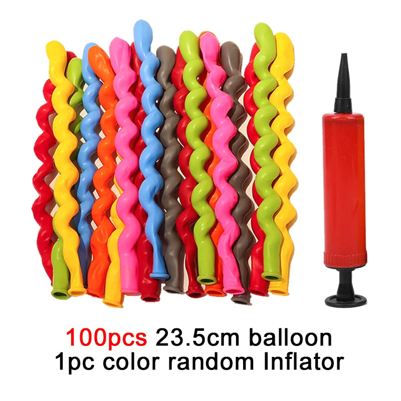 A bundle of 100 assorted latex balloons in various bright colors, ready for inflation.
