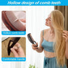 A woman is using a hollow comb tooth brush for scalp massage, showing the design of the comb teeth and comfortable handle.