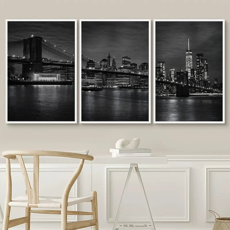 New York City Nightscape Canvas Art – Brooklyn Bridge and Manhattan Skyline