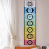 Vertical tapestry featuring a series of nine chakra symbols in various colors for spiritual decor