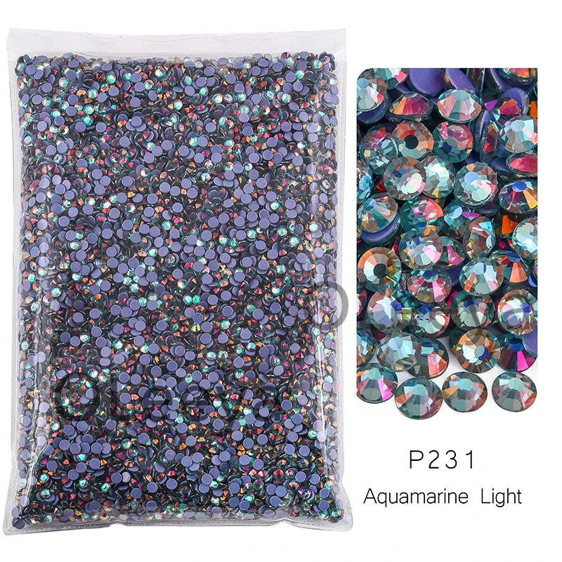 Bag of P231 Aquamarine Light glass rhinestones crystals in mixed sizes