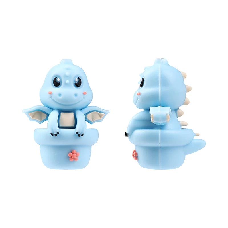 A pair of light blue silicone plant beads for jewelry making and DIY crafts.