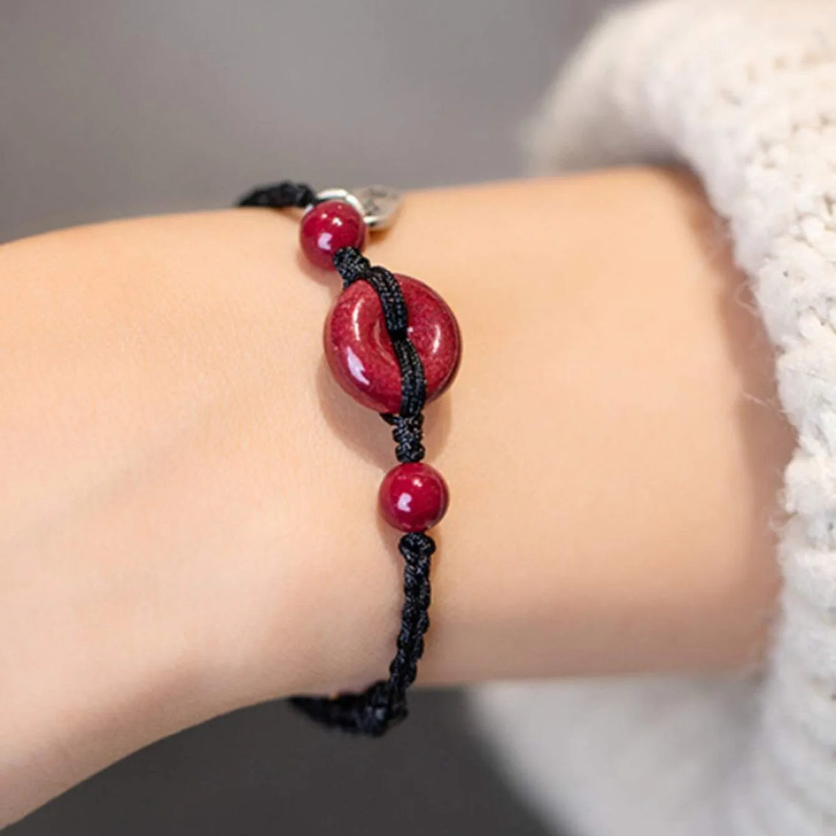 Handmade Red Rope Amulet Bracelet with Cinnabar Clasp