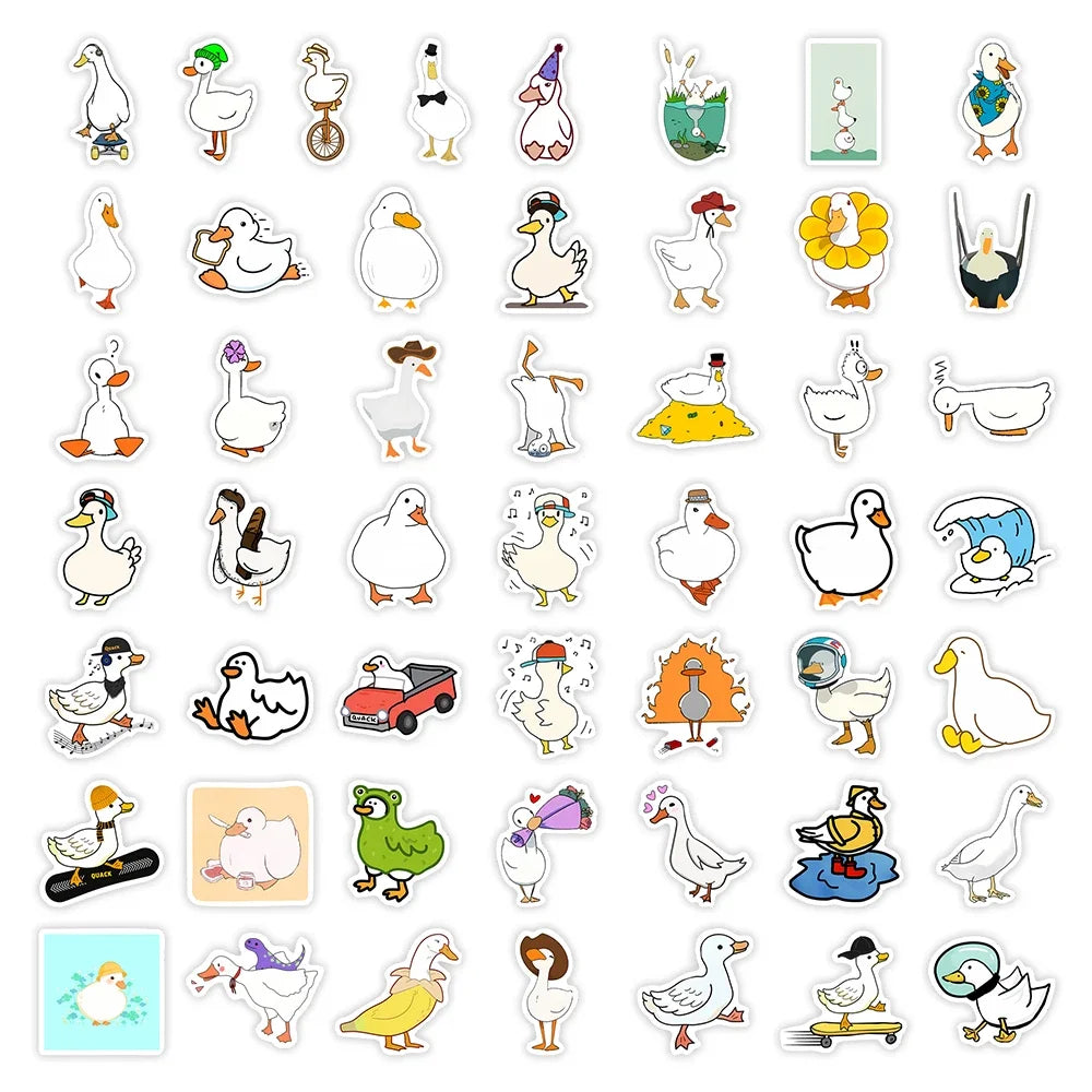 A collection of funny cartoon duck and goose decals in various poses and styles.