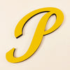 A yellow 3D acrylic letter P wall sticker against a light background.