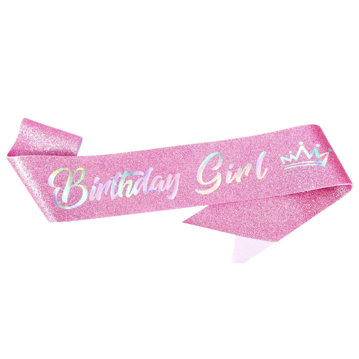 Pink glitter birthday girl ribbon with a crown design