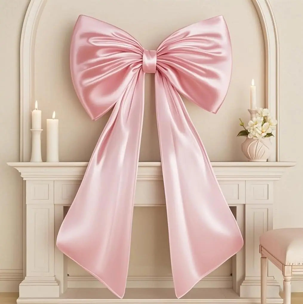 Giant Pink Satin Ribbon Bow Wall Decor for Birthday & Coquette Room