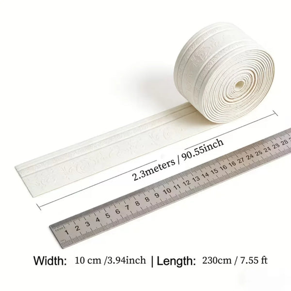 Roll of white self-adhesive 3D wall trim line for waterproof baseboard border