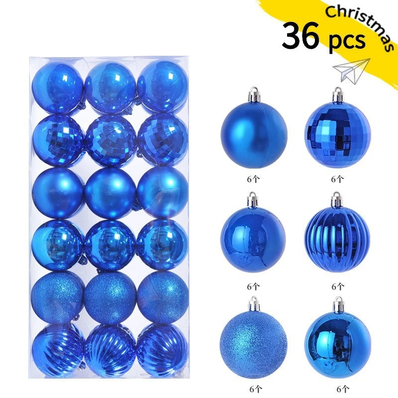 A set of 24 blue and silver festive Christmas baubles for holiday tree and decor.