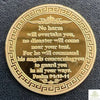 A round gold souvenir coin featuring Psalm 91:10-11 text within an ornate border.