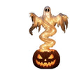 A swirling ghost pumpkin LED garden lamp for Halloween featuring a translucent, glowing ghost figure.