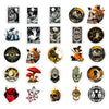 A collection of vintage art decals featuring moon, sun, skulls, eyes, and other mystical symbols.
