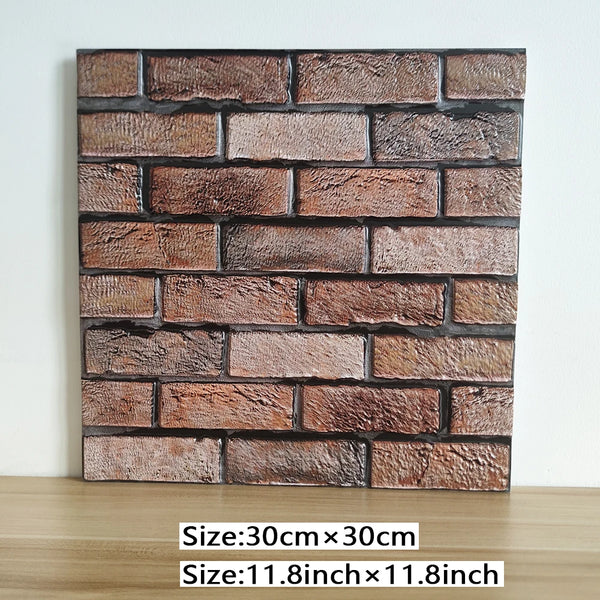 A rectangular wall sticker featuring a textured, rustic brown brick pattern.