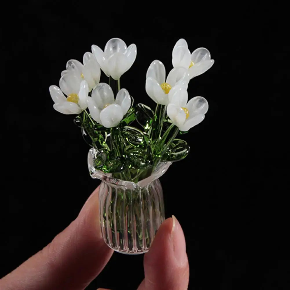 Hand-Blown Glass Flower Bouquet with Vase