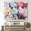 Vocaloid anime tapestry featuring Hatsune Miku and friends in pink and blue tones