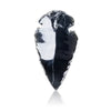 A polished, dark black obsidian arrow pendant with a sharp point and reflective surface.