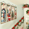Vintage Christmas porch hanging banners featuring Santa, snowman, and reindeer designs.