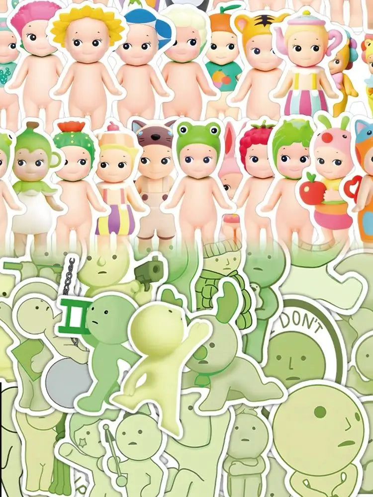 A collection of cute character decals featuring various animals and people in pastel colors