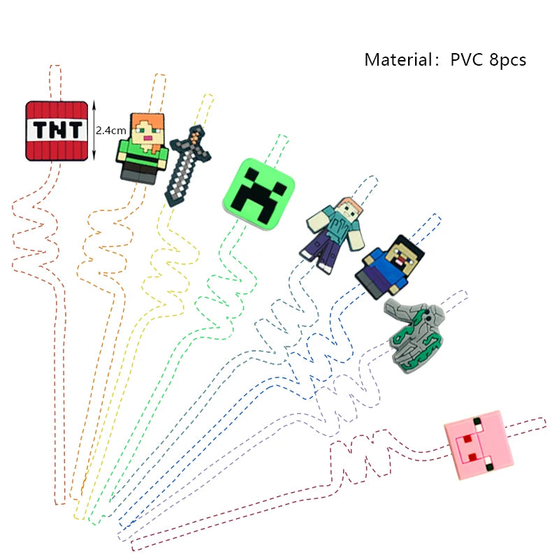 A kit for a cartoon birthday party decoration featuring TNT, figures, and other items made of PVC.