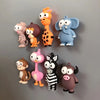 A set of six decorative refrigerator magnets featuring various animal characters like a pink elephant, orange tiger, and purp
