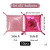 Set of 51 double-sided square foil balloons, Side A pink and Side B rose red, measuring 46cm/18.1inch each.