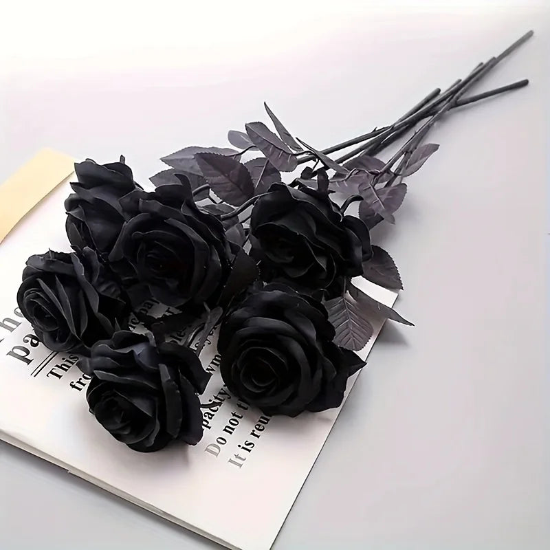 Artificial Black Roses with Long Stems for Gothic Home Decor