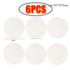 Six white silicone door stoppers or bumpers, each measuring 50mm in diameter.