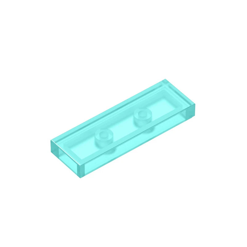 A rectangular, light blue smooth tile building brick with two circular holes on top.