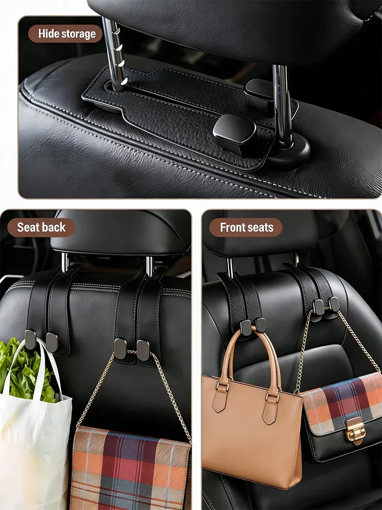 Suede Car Headrest Hooks for Bags and Groceries