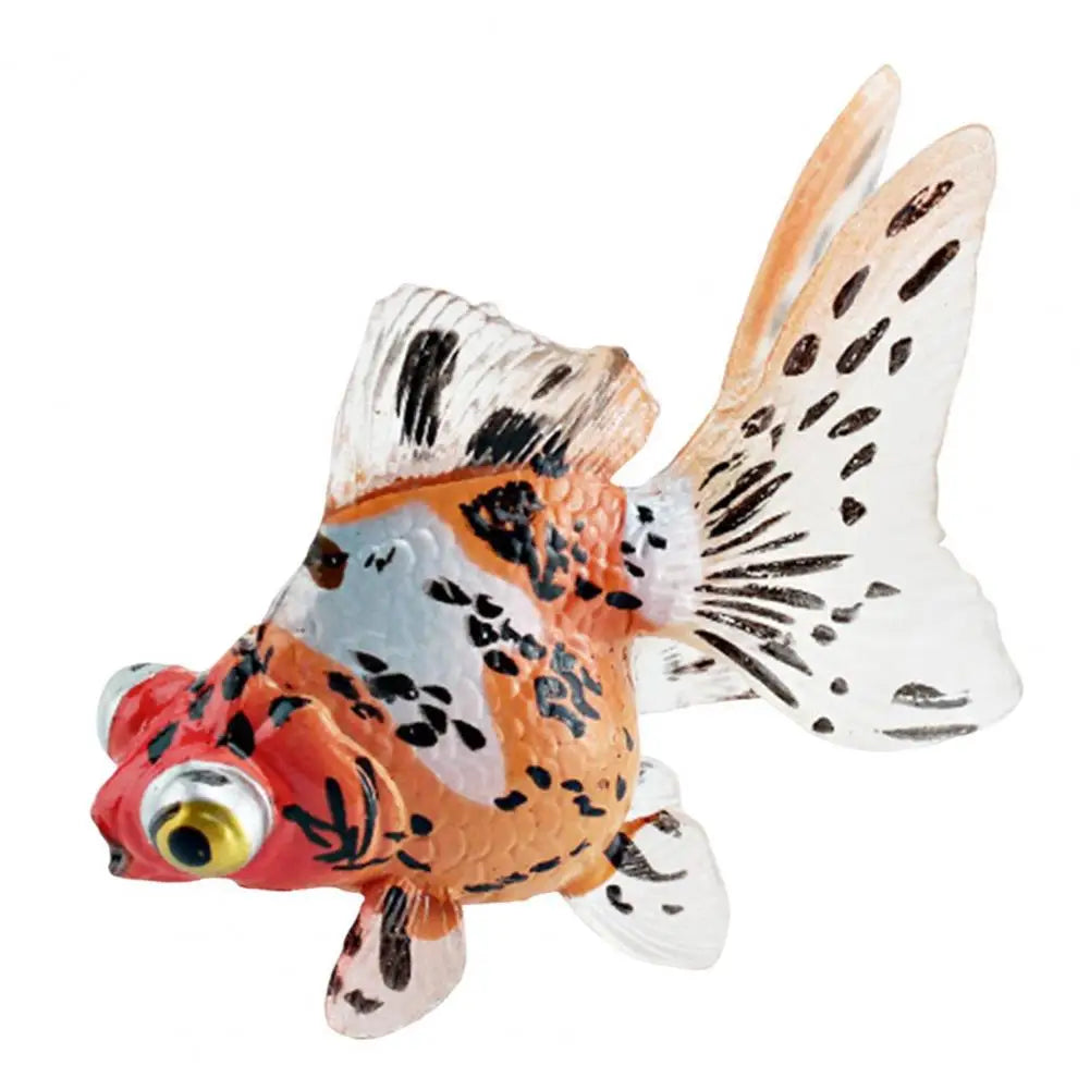 A realistic goldfish aquarium decor figurine with orange and white markings.