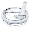 Clear replacement tumbler lid with a white straw component for spill resistance