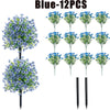 Twelve blue artificial flowers on stems displayed for outdoor and indoor decoration