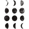 A collection of minimalist black and white moon phase prints in various shapes and textures.