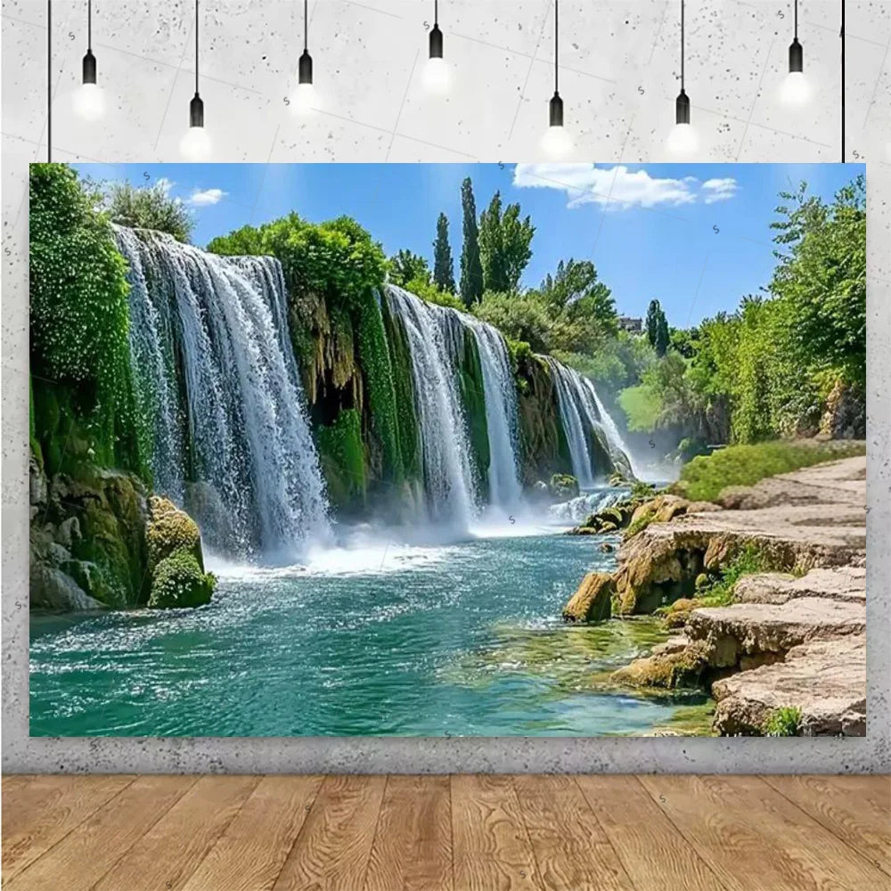 Forest Waterfall Wonderland Photography Backdrop