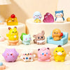 A collection of six colorful kawaii anime fantasy creature mini figurines in various pastel and vibrant colors arranged on a 
