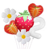 A set of six digital flower foil balloons in various colors including pink, orange, and white.