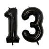 Two black foil balloons shaped like the number 13