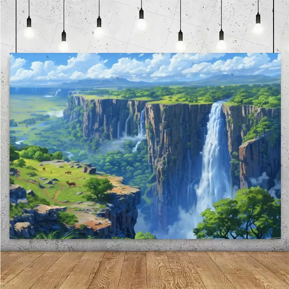 Forest Waterfall Wonderland Photography Backdrop