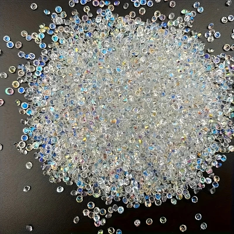 A pile of multicolor AB glass micro beads scattered across a dark surface.