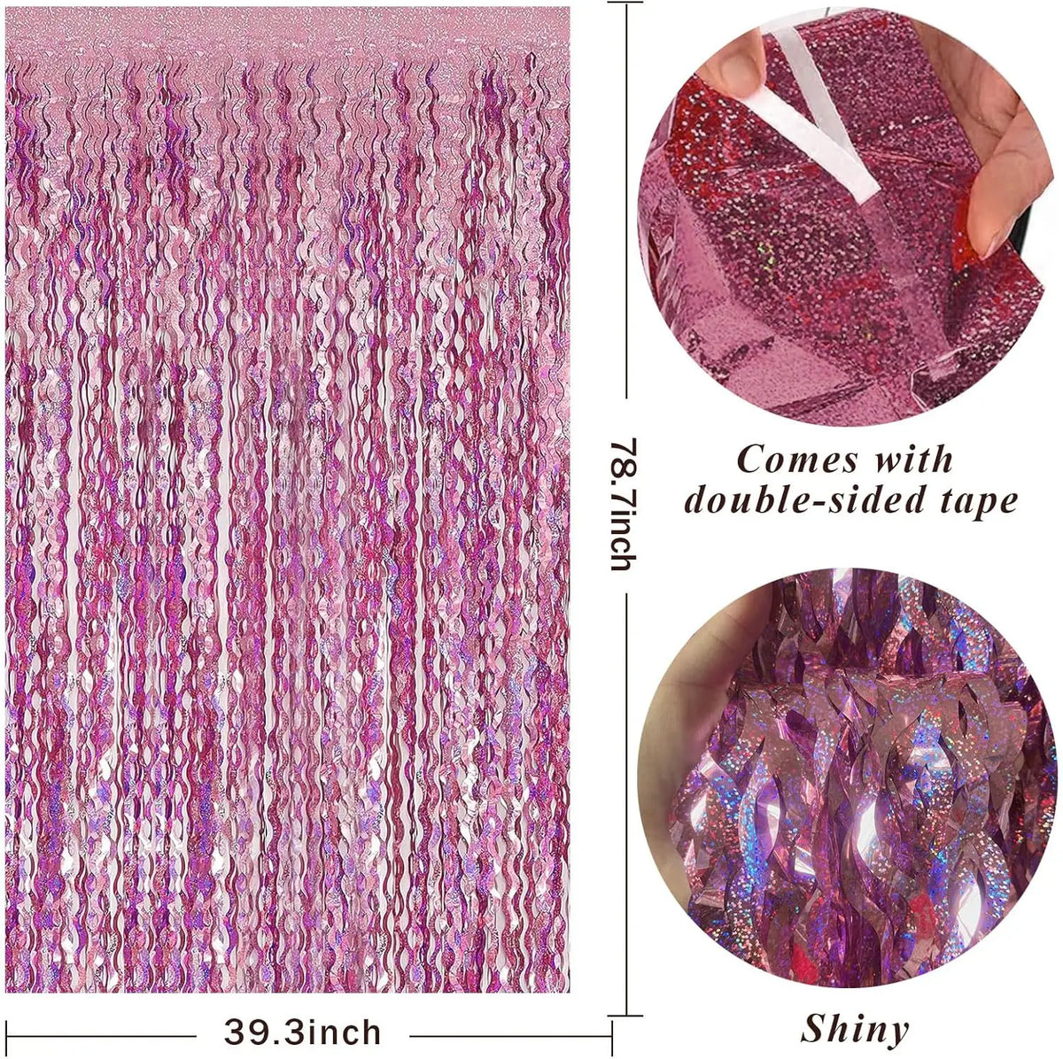 Pinker Tinsel-Fringe-Hintergrundvorhang mit doppelseitigem Klebeband und glänzender Textur