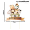 A set of 12 animal-themed cake toppers featuring lions, tigers, bears, and other jungle safari creatures with a happy birthda