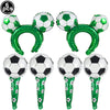Six green and silver standing soccer balloons for party decoration