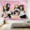 A wall tapestry featuring five anime characters in maid outfits against a pink background for room decor