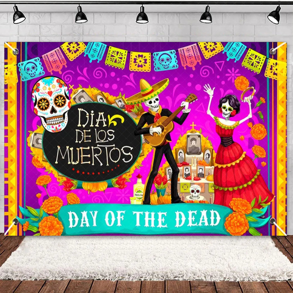 Day of the Dead Skeleton & Floral Backdrop for Party Photo Booth