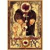 Vintage anime canvas wall art featuring two characters with crosses and a skull motif