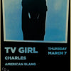 A black silhouette of a person against a light blue background for the TV Girl music poster featuring Charles and American Sl