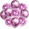 A cluster of iridescent pink and purple confetti balloons for parties.
